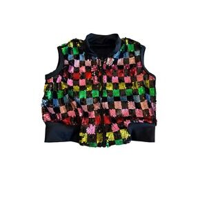 Weissman Little Girls Multi-Color Checkered Sequin Zip-Up Vest Dance Costume